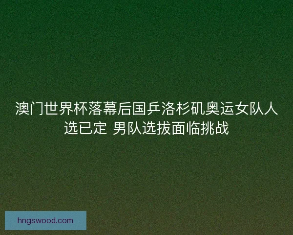 澳门世界杯落幕后国乒洛杉矶奥运女队人选已定 男队选拔面临挑战